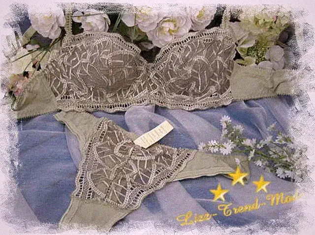 #08 | BH-Set - Spitzen-BH mit String - khaki - Gr. 65 B