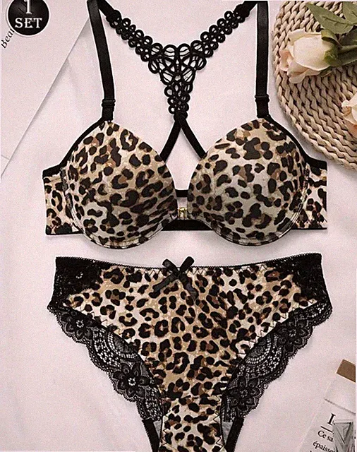 1 Set Women Leopard Print Lace Wireless Front Closure Bra