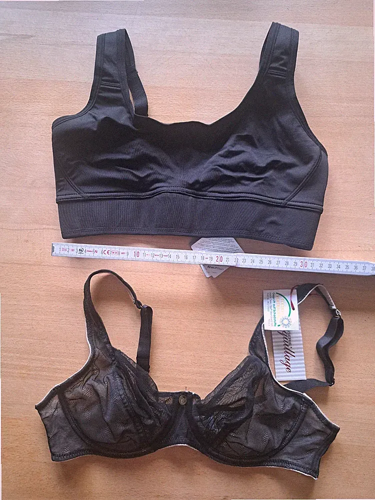 1 Sport-BH und 1 Bügel-BH, schwarz bzw. schwarz-nude, Gr. 80C, neu
