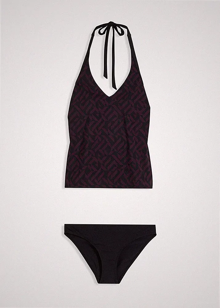 1-tlg Tankini-Oberteil Gr. 42 Schwarz Dunkellila Bademode Schwimm-Bade-BH Neu