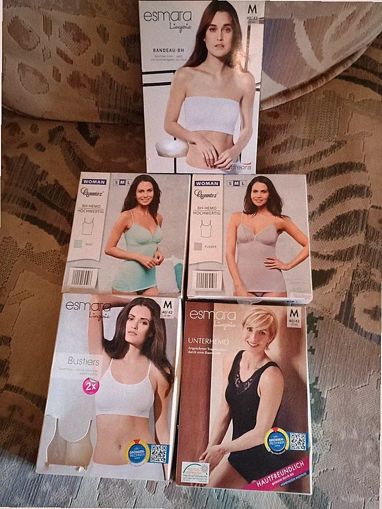 1 Unterhemd, 2 Bustiers, 1 Bandeau-BH Größe M (40-42)