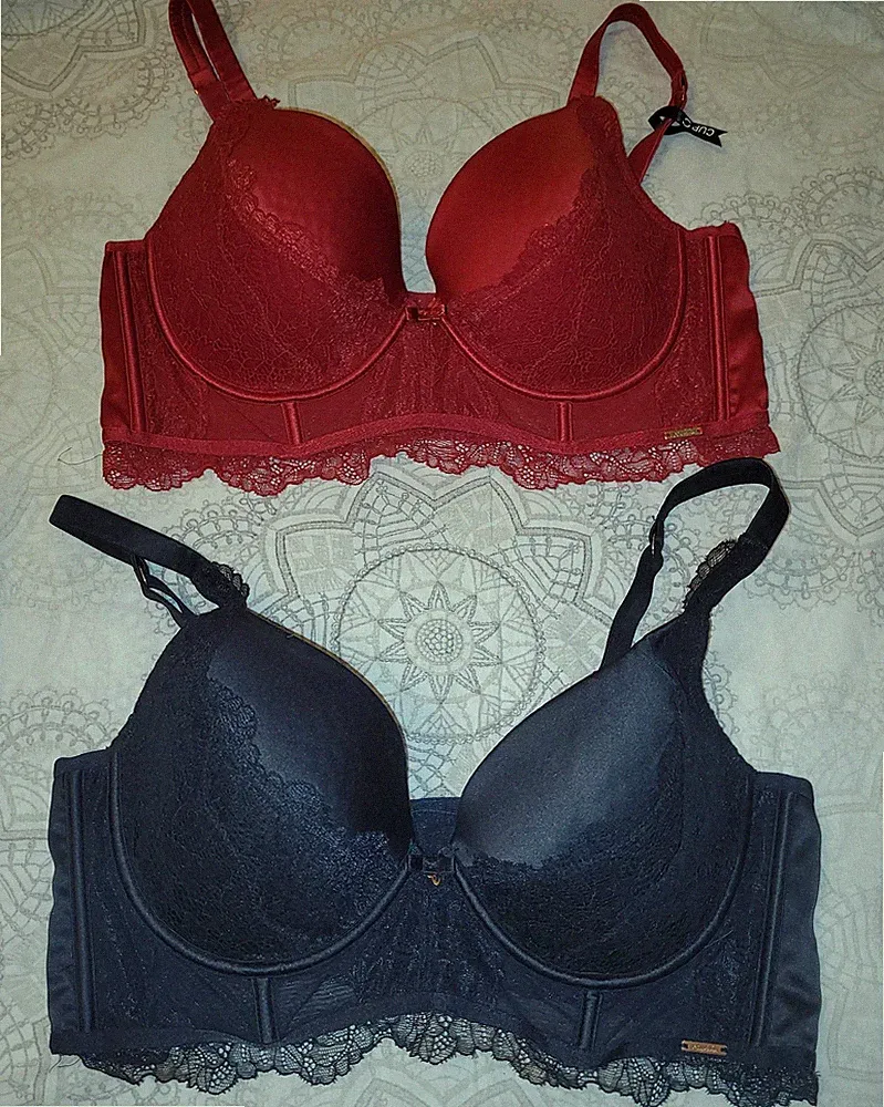 2 BH longline, Bustiers, EMOTIONS Satin Schalen Schwarz Neu, Rot Gebraucht 80C
