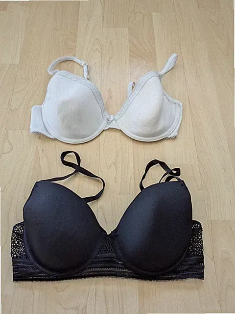 2 Bügel-BH's Gr. 80 B schwarz weiß Netzstoff Spitze SkintoSkin