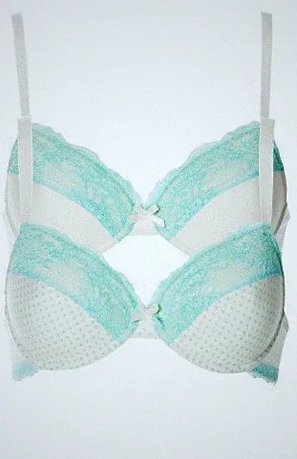 2 Damen Polster BH Creme weiß türkis Spitze 75 80 85 Cup D blickdicht 371 neu