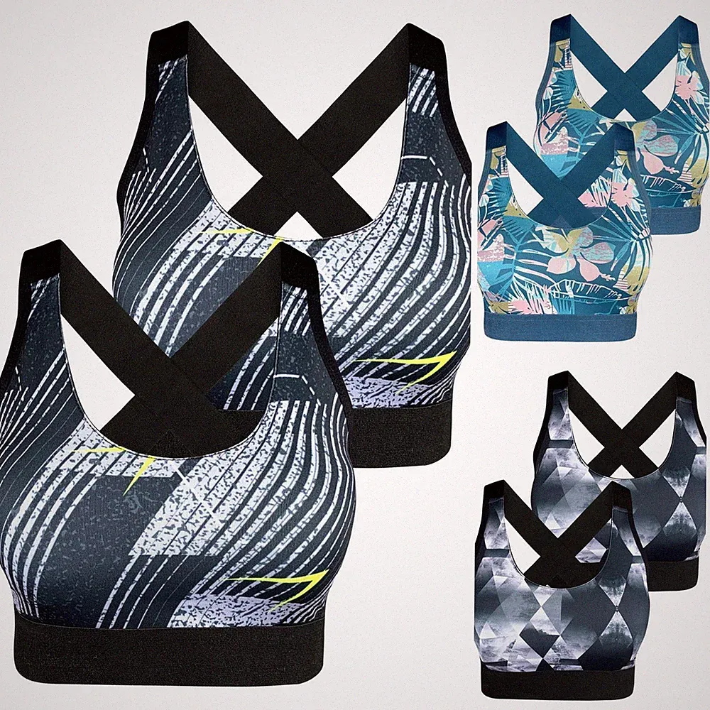 2 Damen SPORT BH Bustier Bra Push UP ohne Bügel Yoga Trägertop 36 38 40 42 44 46