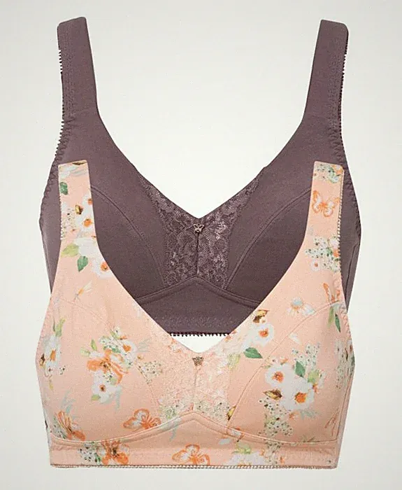 2-er Set Damen BH ohne Bügel Baumwolle ungepolstert melba geblümt + rauchbrau