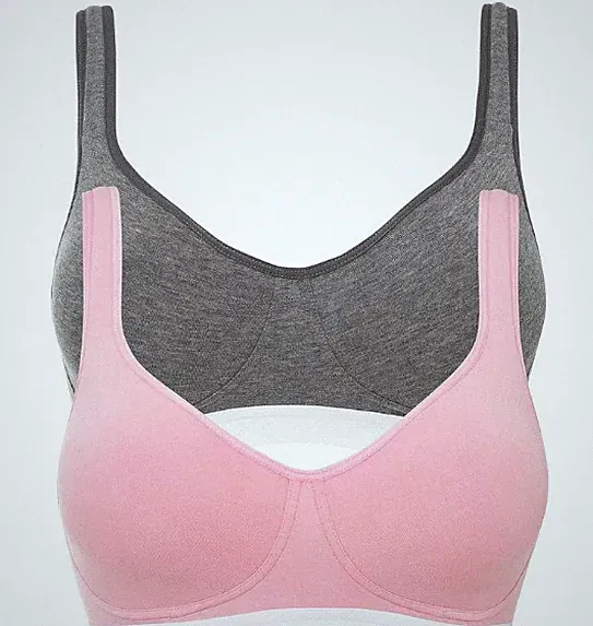 2-er Set Damen bügelloser BHs aus Bio-Baumwolle Rosa + Grau Neu