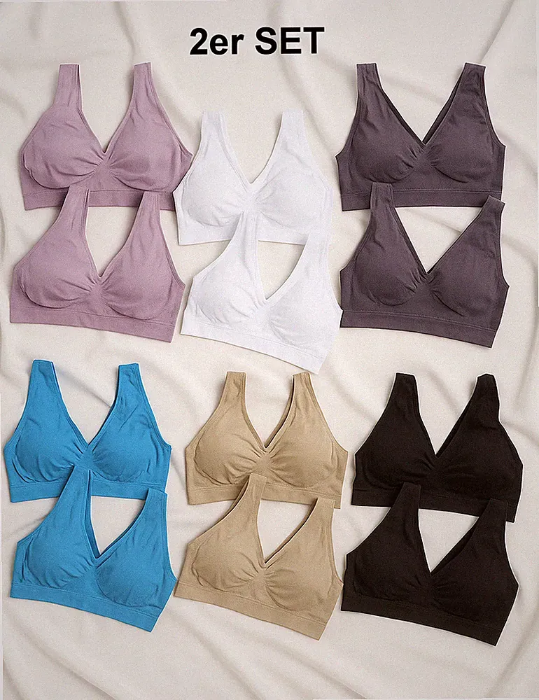 2 er SET Wohlfühl Bustier Top Damen BH ohne Bügel mit Einsatz Still BH 40 - 46