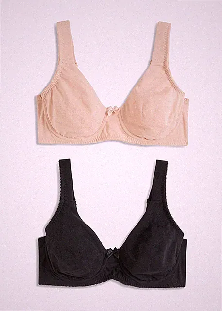 2 Stück T-Shirt-BH Gr. (100) E Schwarz Taupe Damen-Unterwäsche Oberteil Neu*