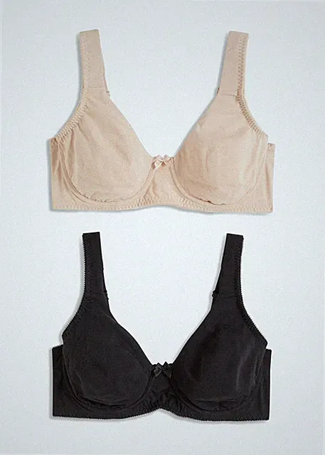 2 Stück T-Shirt-BH Gr. (105) E Schwarz Taupe Damen-Bra Unterwäsche Neu