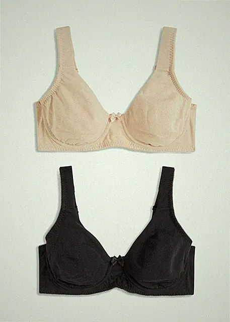 2 Stück T-Shirt-BH Gr. (90) E Schwarz Taupe Damen-Unterwäsche Oberteil Neu*