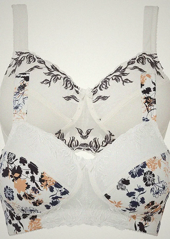 2-tlg Minimizer BH ohne Bügel Gr. 75 Cup F Wollweiß Dunkelblau Damen-Bra Neu