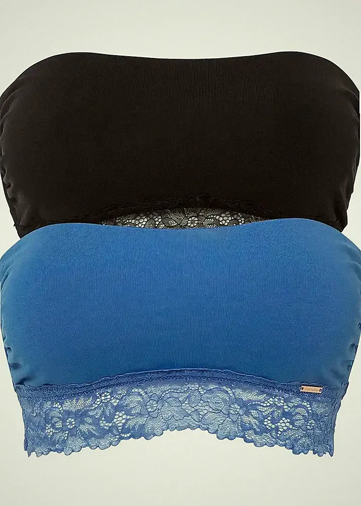 2er Pack Bandeau BH Bio-Baumwolle Gr. 36/38 Schwarz Azurblau Bra Oberteil Neu*