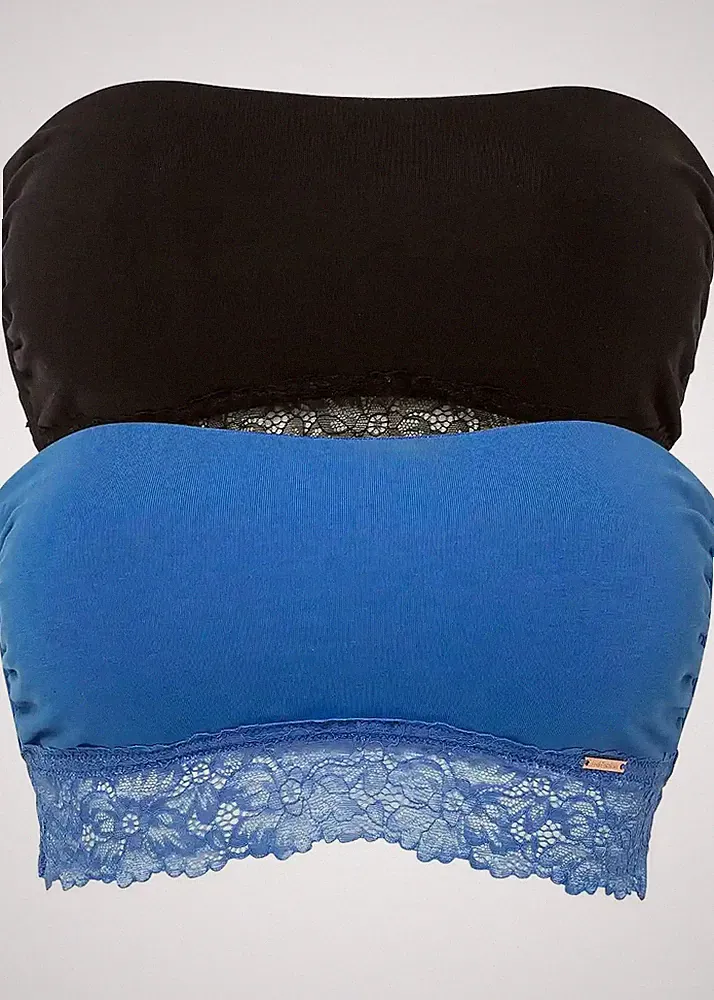 2er Pack Bandeau BH Bio-Baumwolle Gr. 40/42 Schwarz Azurblau Bra Oberteil Neu*