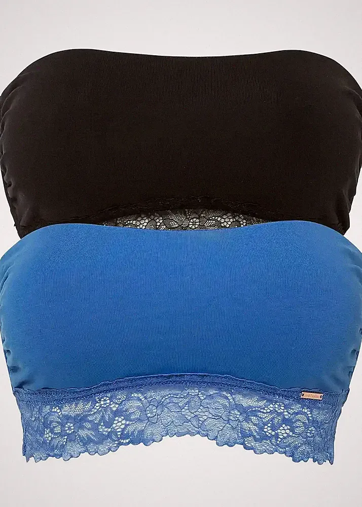 2er Pack Bandeau BH Bio-Baumwolle Gr. 48/50 Schwarz Azurblau Bra Oberteil Neu*