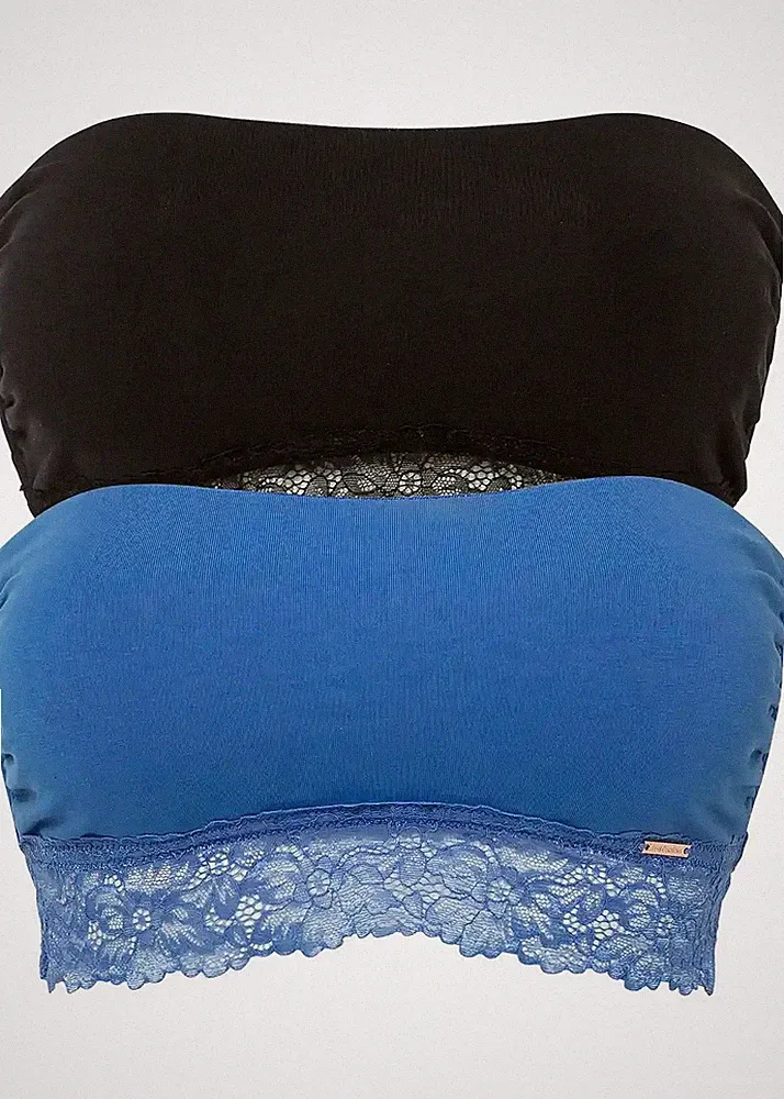 2er Pack Bandeau BH mit Bio-Baumwolle Gr. 36/38 Schwarz Azurblau Unterwäsche Neu