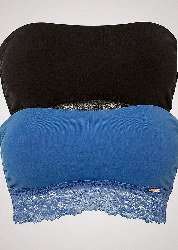 2er Pack Bandeau BH mit Bio-Baumwolle Gr. 40/42 Schwarz Azurblau Unterwäsche Neu