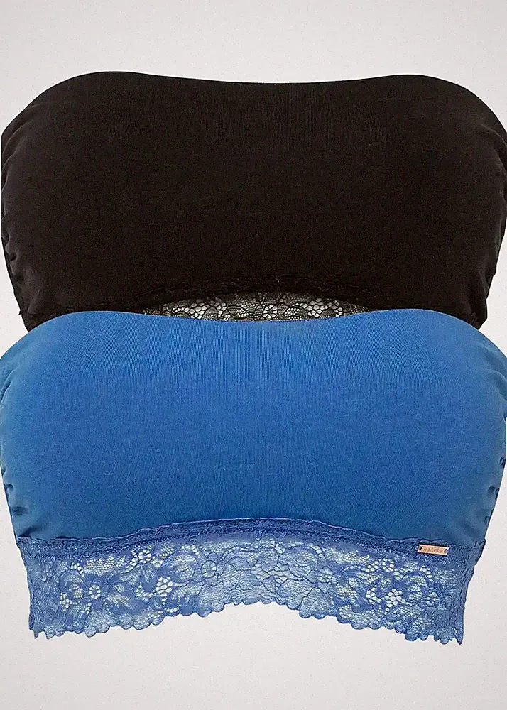 2er Pack Bandeau BH mit Bio-Baumwolle Gr. 48/50 Schwarz Azurblau Unterwäsche Neu