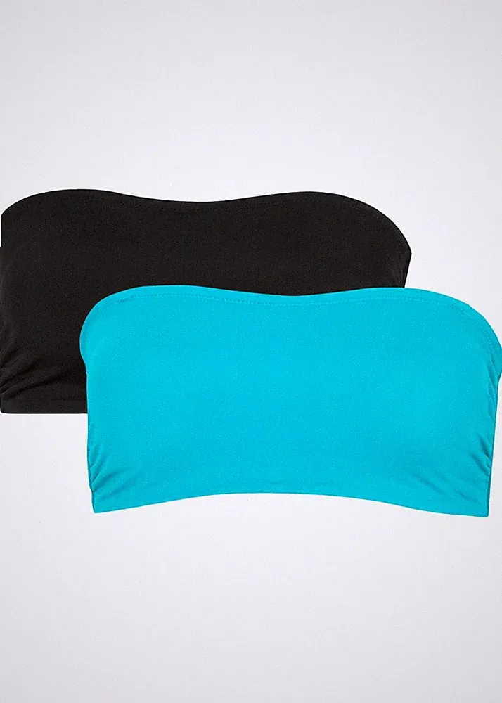 2er Pack Bandeau Bikini Oberteil nachhaltig Gr. 36 Tiefaqua Schwarz Bade-BH Neu
