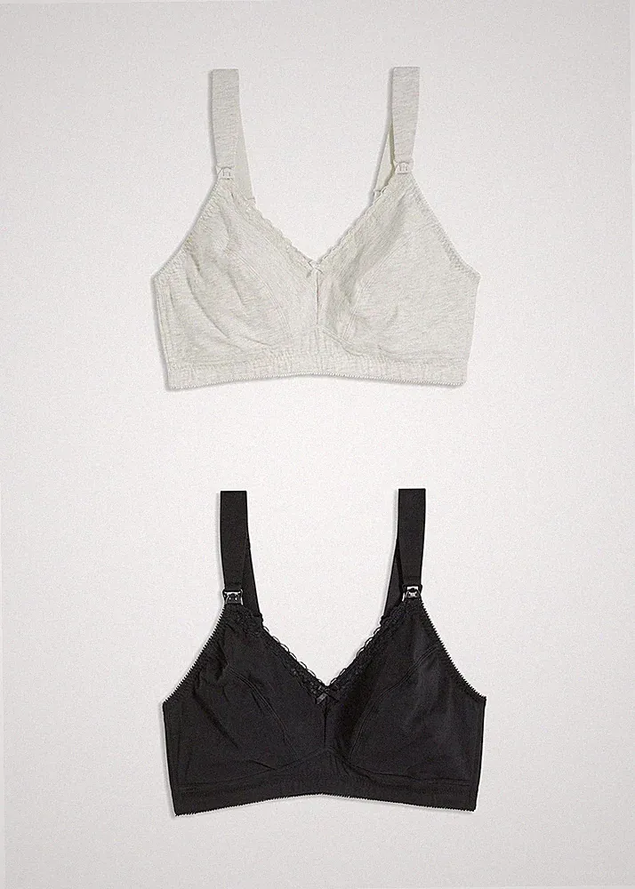 2er-Pack Bequemer Still-BH ohne Bügel Gr. 105 Cup D Grau Schwarz Damen Bra Neu*
