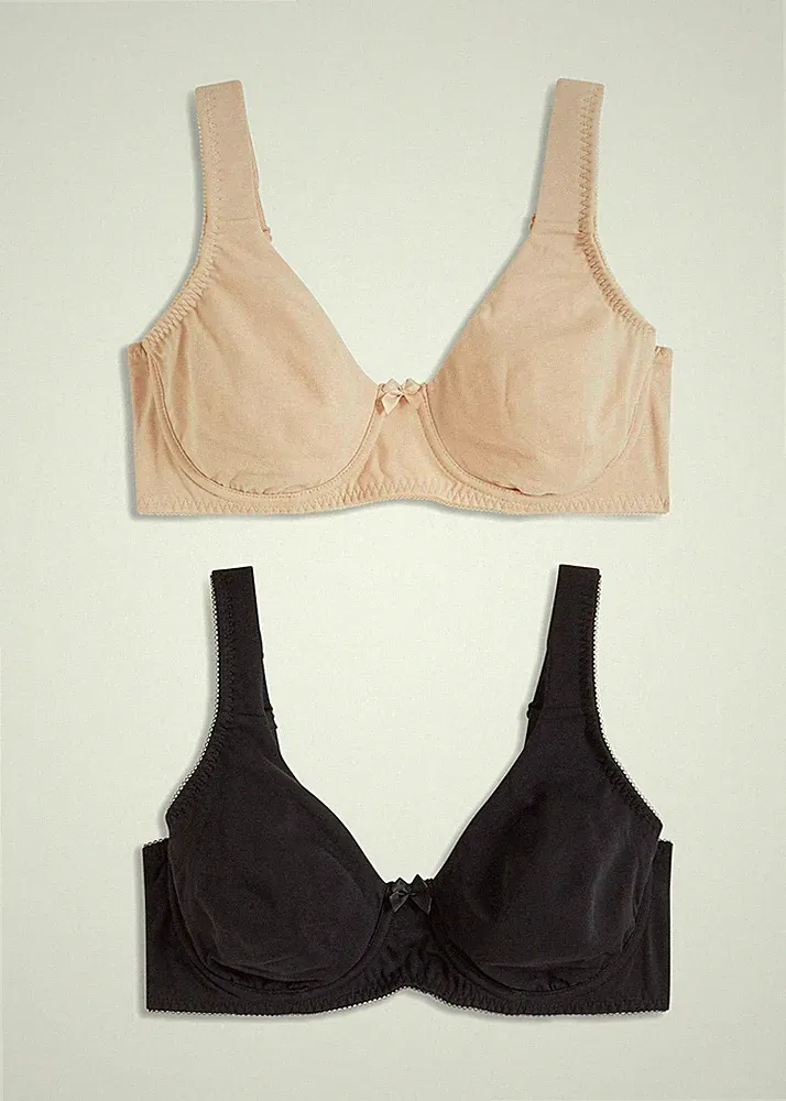 2er Pack Bequemer T-Shirt BH Bügel Gr. 105 Cup D Schwarz Beige Bra Oberteil Neu*