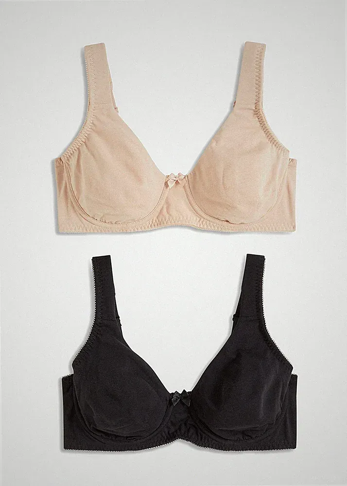 2er Pack Bequemer T-Shirt BH Bügel Gr. 90 Cup D Schwarz Beige Bra Oberteil Neu*