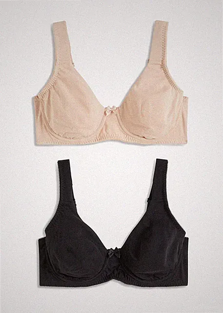 2er Pack Bequemer T-Shirt BH mit Bügel Gr. 100 Cup D Schwarz Beige Neu