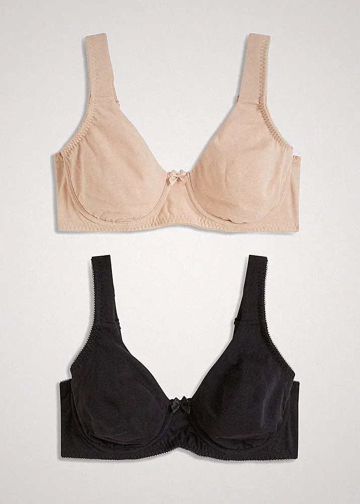 2er Pack Bequemer T-Shirt BH mit Bügel Gr. 80 Cup D Schwarz Beige Neu