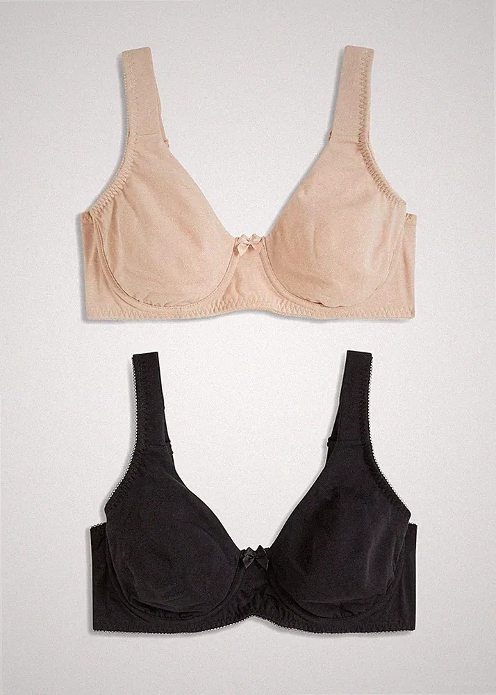 2er Pack Bequemer T-Shirt BH mit Bügel Gr. 90 Cup D Schwarz Beige Neu