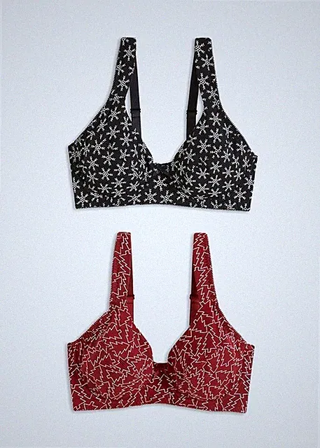 2er-Pack Bügel-BH Bio-Baumwolle Gr. (90) D Schwarz Weiß Rot Damen-Bra Neu