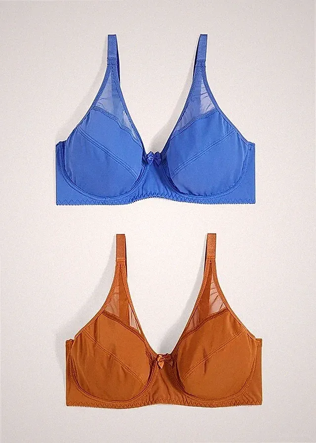 2er Pack Bügel-BH mit feinem Mesh Gr. 90 (D) Blau+Braun Damen-Unterwasche Neu*
