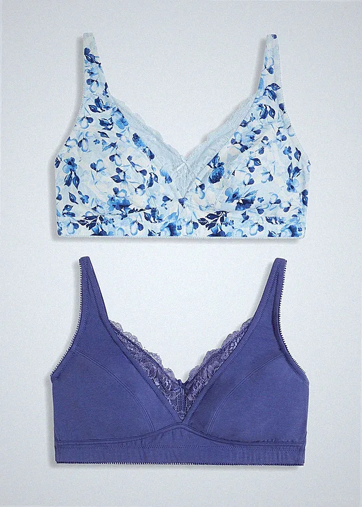 2er Pack Bügelloser BH Gr. (105) D Blau + Weiß Damen-Bra Oberteil Neu*