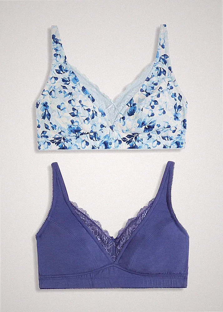 2er Pack Bügelloser BH Gr. (75) D Blau + Weiß Damen-Bra Oberteil Neu*