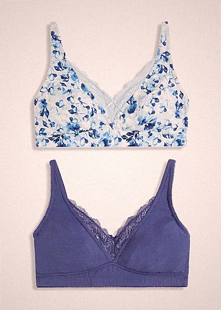2er Pack Bügelloser BH Gr. (80) D Blau + Weiß Damen-Bra Oberteil Neu*
