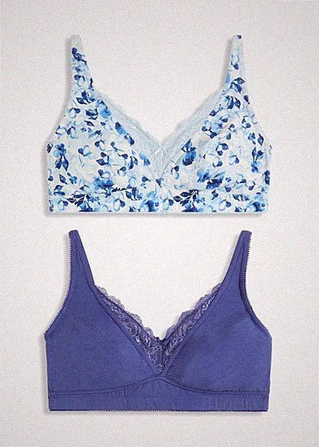 2er Pack Bügelloser BH Gr. (85) D Blau + Weiß Damen-Bra Oberteil Neu*