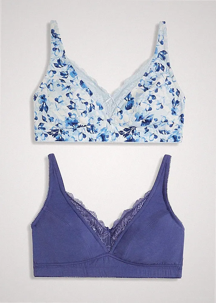 2er Pack Bügelloser BH Gr. (90) D Blau + Weiß Damen-Bra Oberteil Neu*