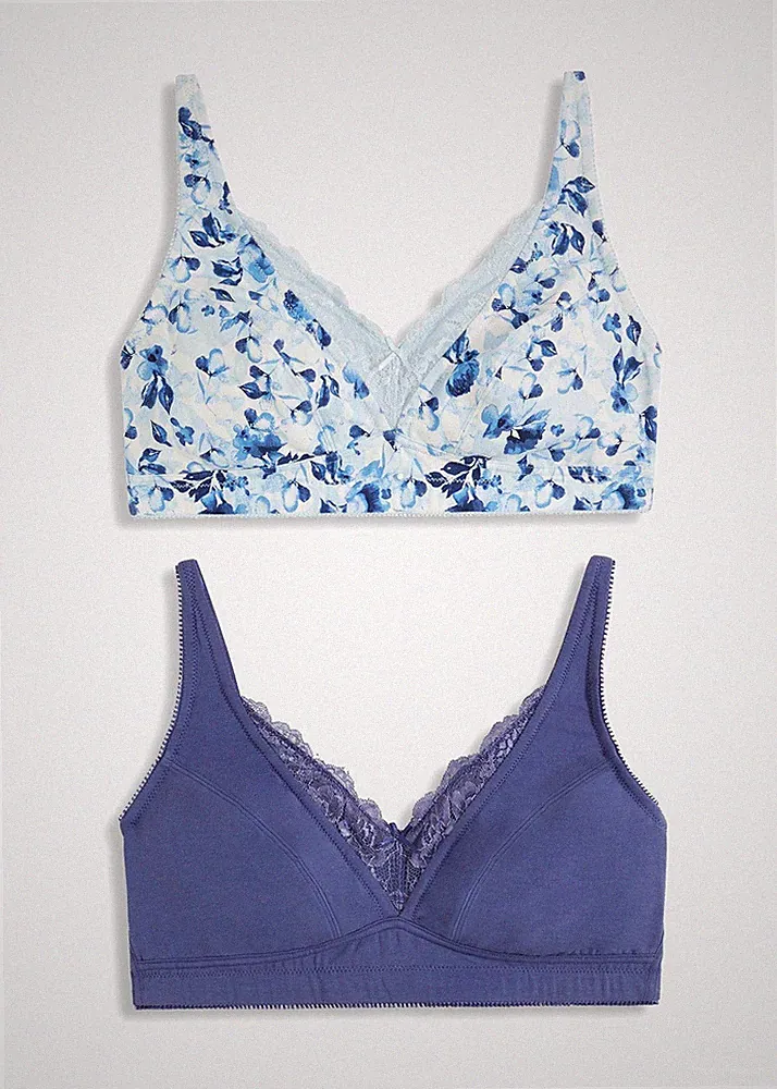 2er Pack Bügelloser BH Gr. 95 Cup D Blau + Weiß Unterwäsche Unterhemd Neu