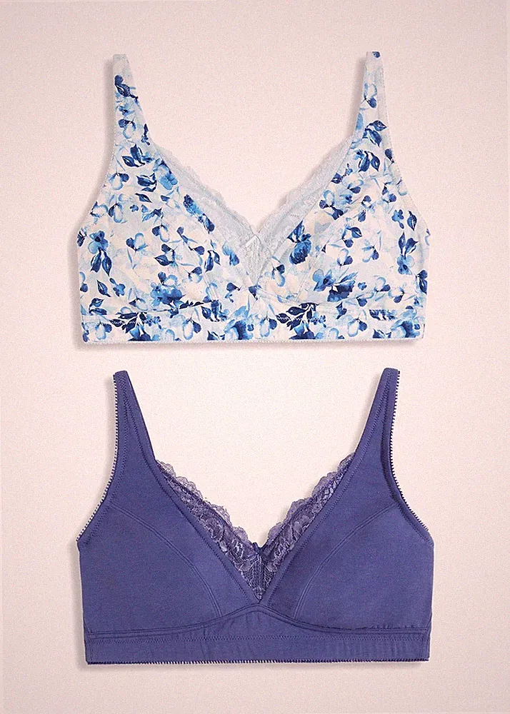 2er Pack Bügelloser BH Gr. (95) D Blau + Weiß Damen-Bra Oberteil Neu*