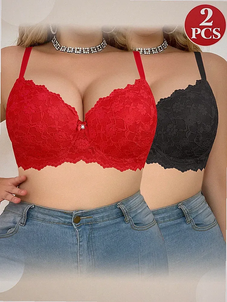 2er Pack Damen Große Größen Unterstützender BH mit Bügel, Vollspitze Billig24