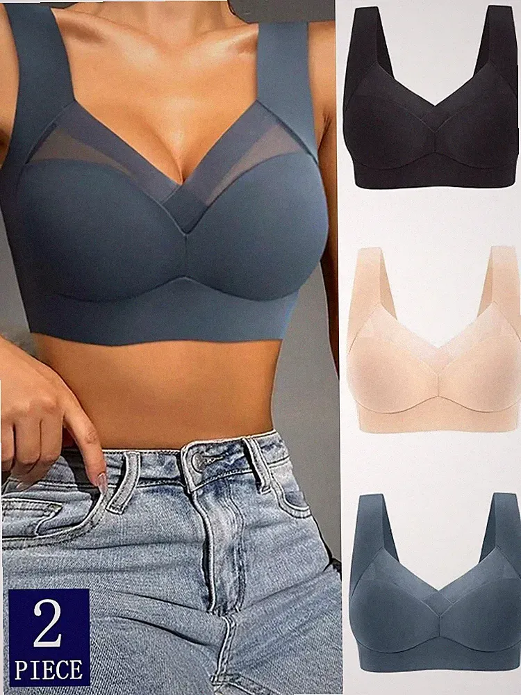2er Pack Damen Übergröße nahtlos Spitze Sport BH ohne Bügel Bralette L-3XL UK
