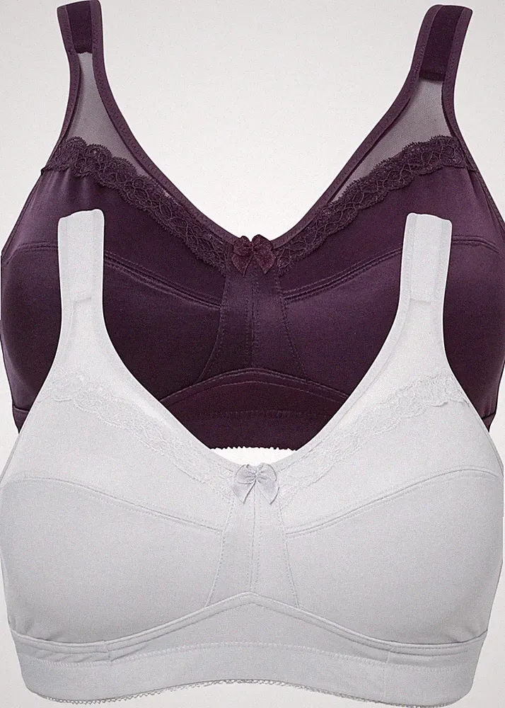 2er Pack Entlastungs BH Gr. 75 Cup D Aubergine Silber Bra Oberteil Dessous Neu*