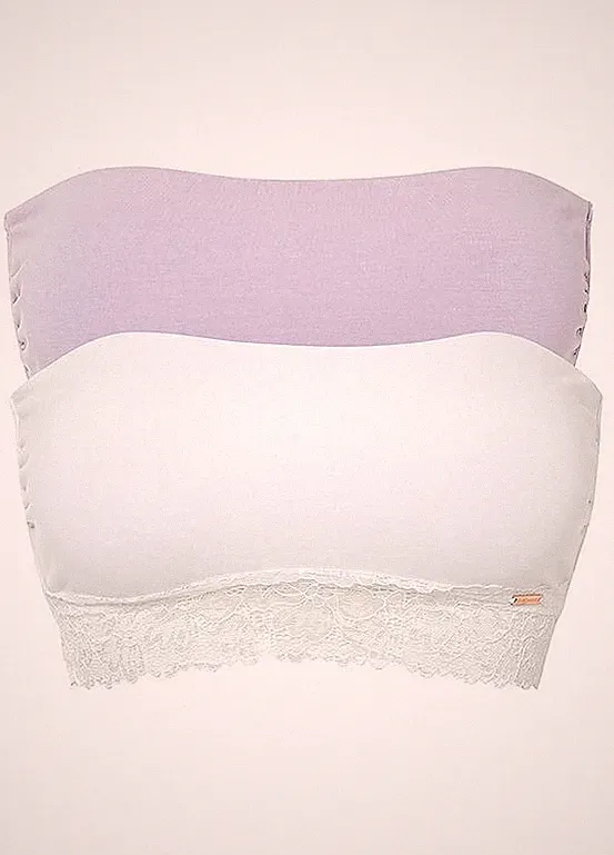 2er Pack Feel Comfort Bandeau-BH Gr. 44/46 Weiß Flieder Damen-Bra Oberteil Neu*