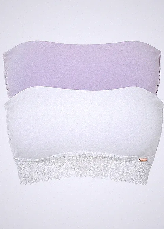 2er Pack Feel Comfort Bandeau-BH Gr. 48/50 Weiß Flieder Bralette Neu