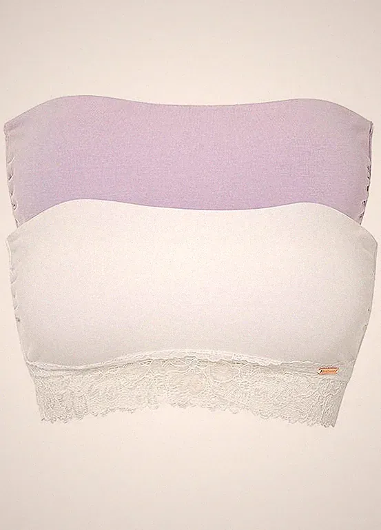 2er Pack Feel Comfort Bandeau-BH Gr. 48/50 Weiß Flieder Damen Bralette Neu