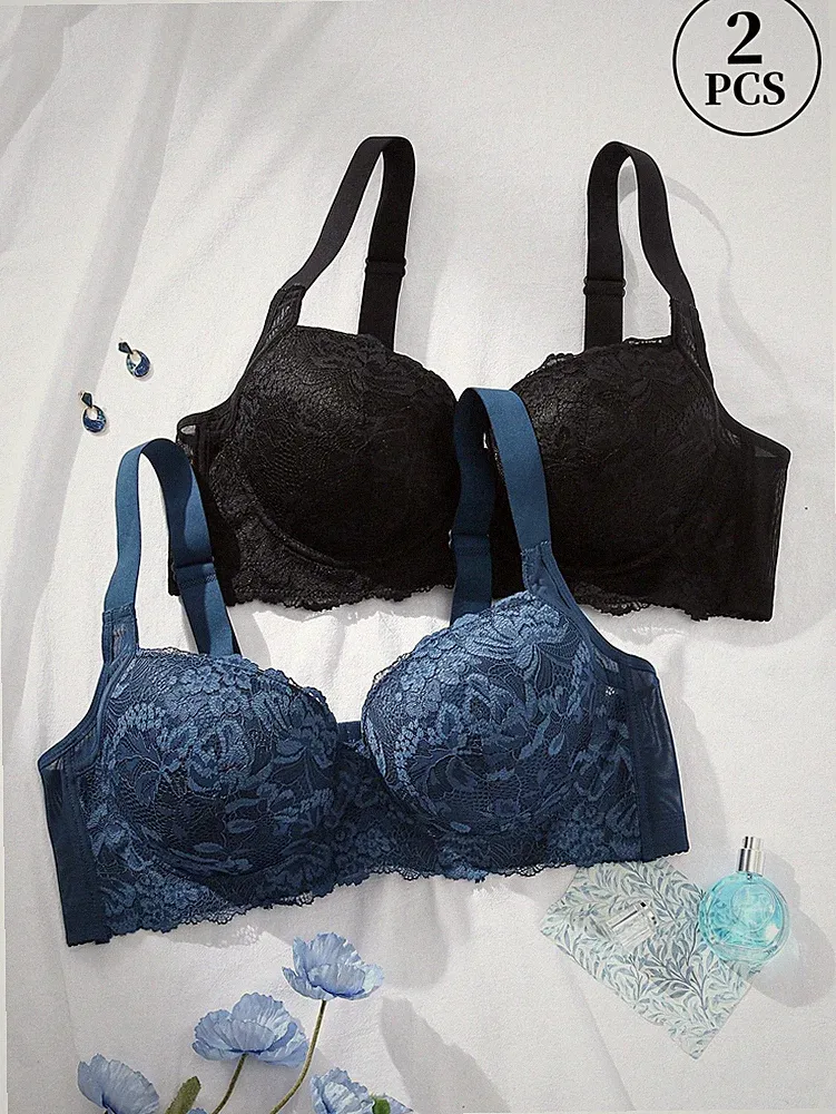 2er Pack Frauen Große Größen Spitze Unterbügel BH mit Push Billig24