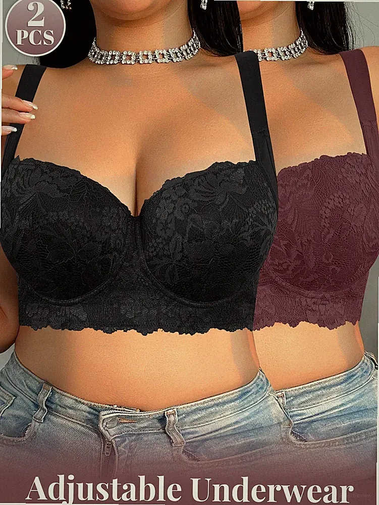 2er Pack Große Größen Frauen Spitze Unterbügel BH mit Push Billig24