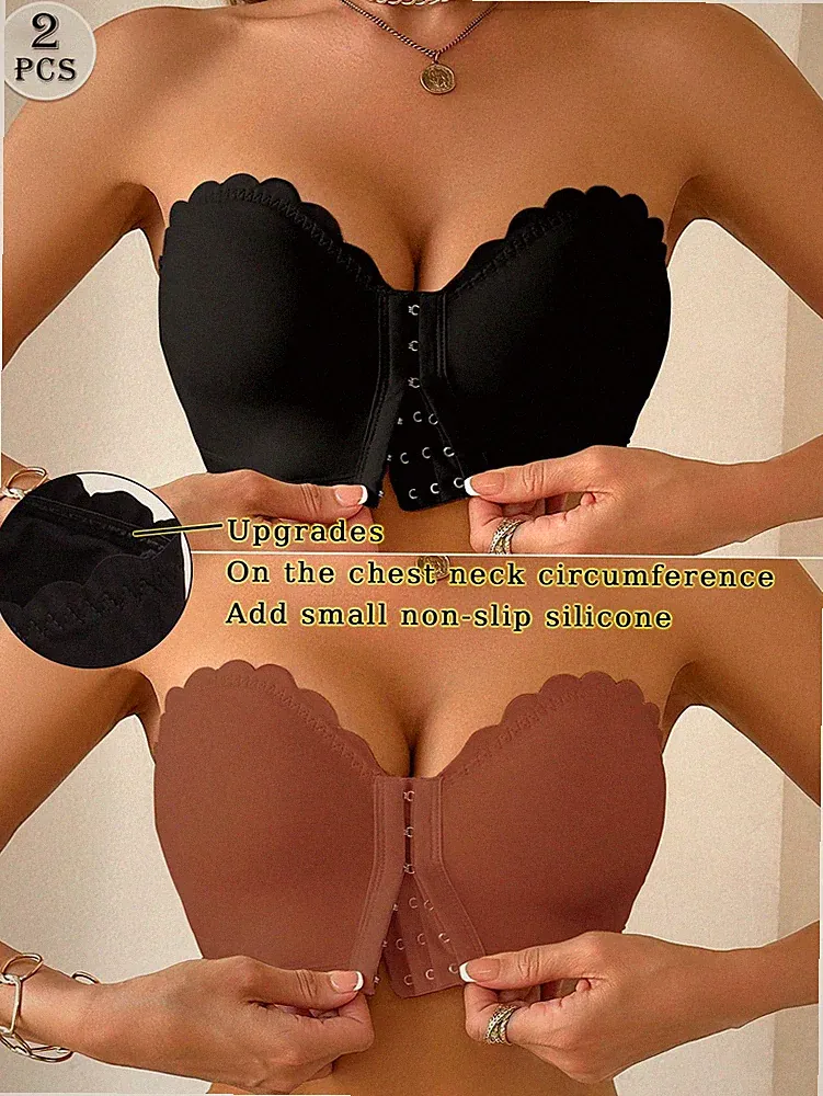 2er Pack Mehrfarbige Trägerlose BHs mit Rüschen und Push Up Effekt Billig24