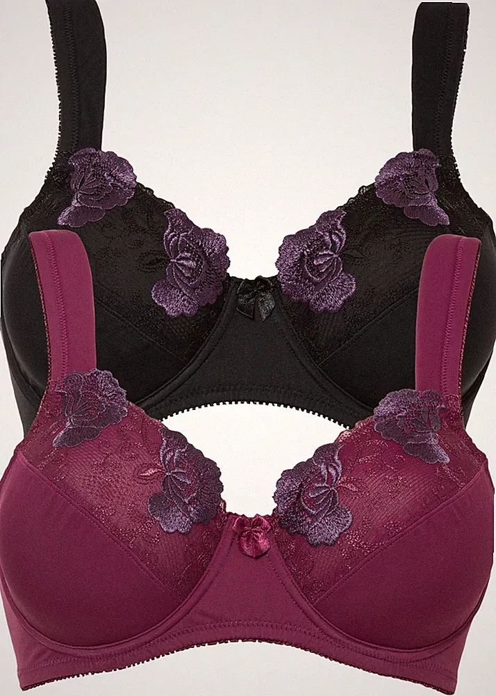 2er Pack Minimizer BH mit Bügel Gr. 75 Cup C Beere Schwarz Damen-Bra Dessous Neu