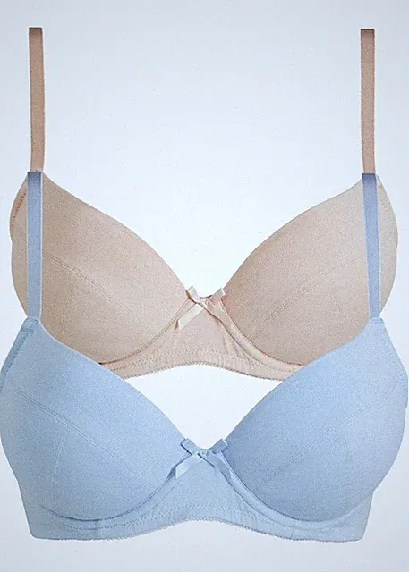 2er Pack Push-up-BH mit Bügel Bio-Baumwolle Gr. 75 Cup C Mattbeige Puderblau Neu