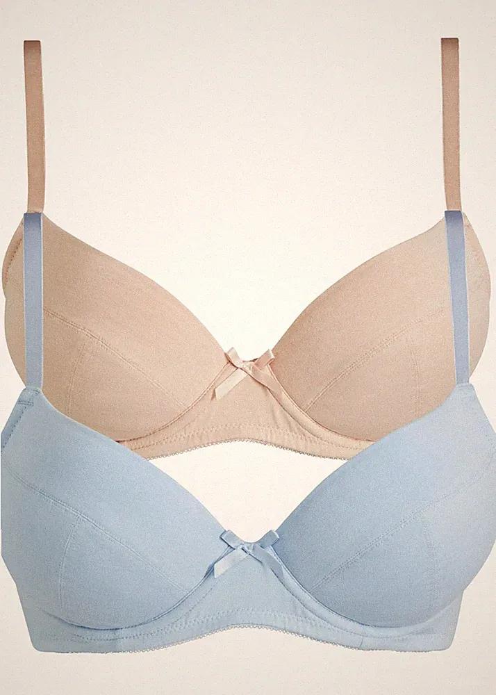2er Pack Push-up-BH mit Bügel Bio-Baumwolle Gr. 85 Cup B Mattbeige Puderblau Neu